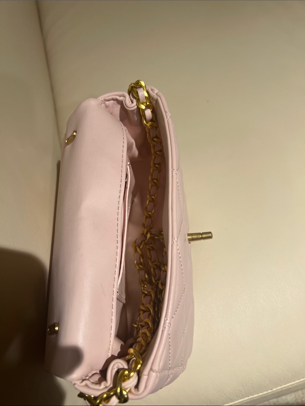 CHANEL Pink Quilted Mini Flap Bag with Gold & pink chain with pink rhinestones. - Picture 3 of 8